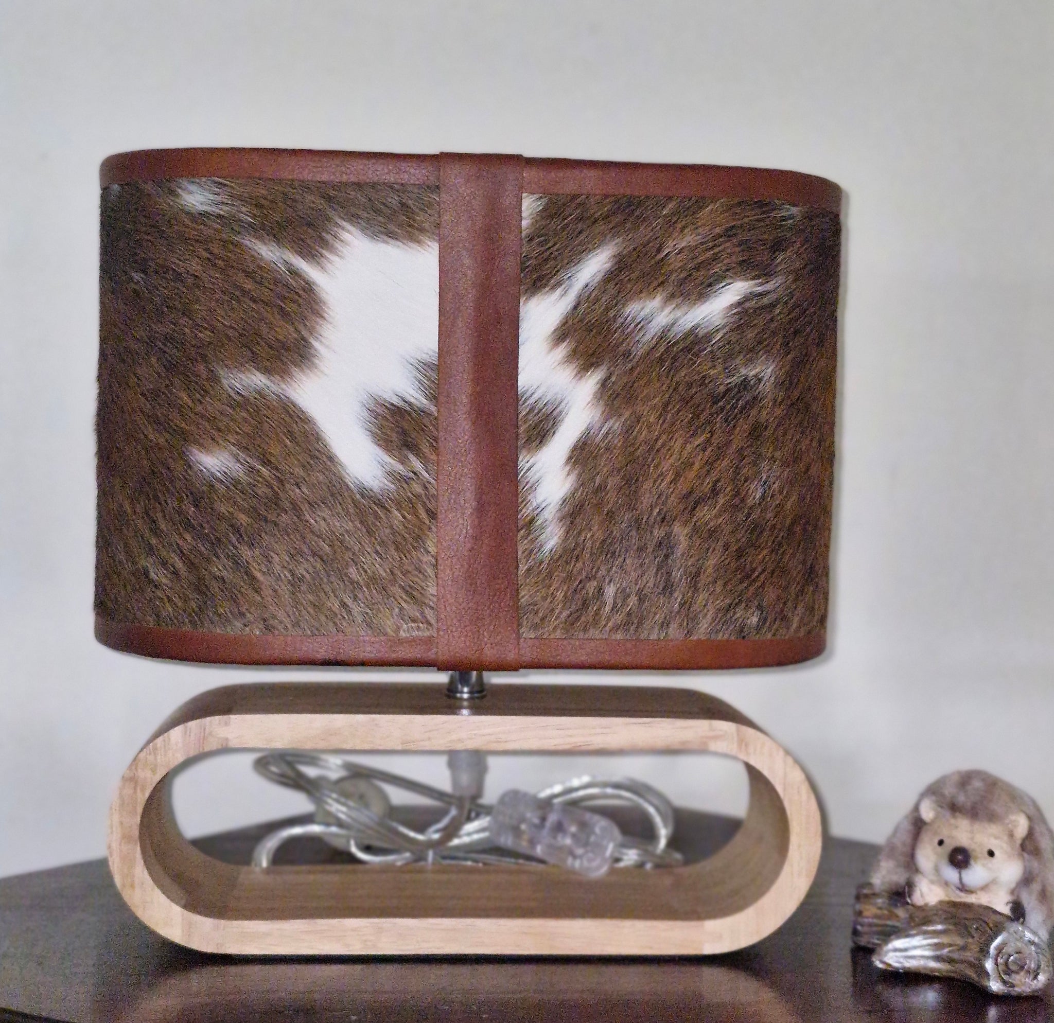 Timber lamp and Cowhide shade - 02