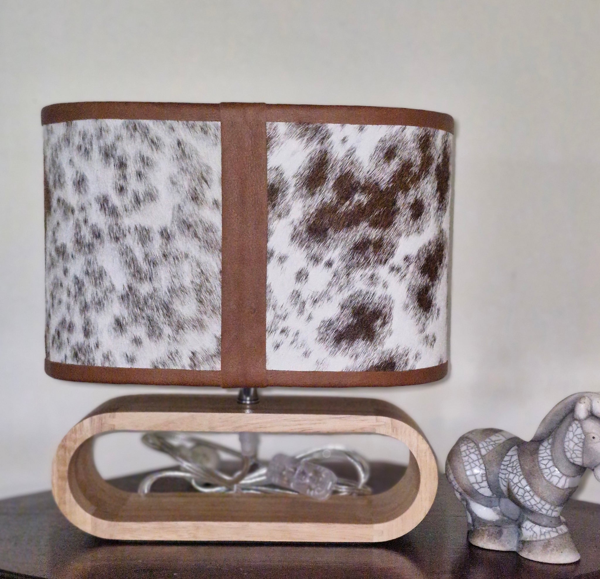 Timber lamp and Cowhide shade - 03