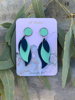 Leather Leaf Earring #18 - Navy and Aqua